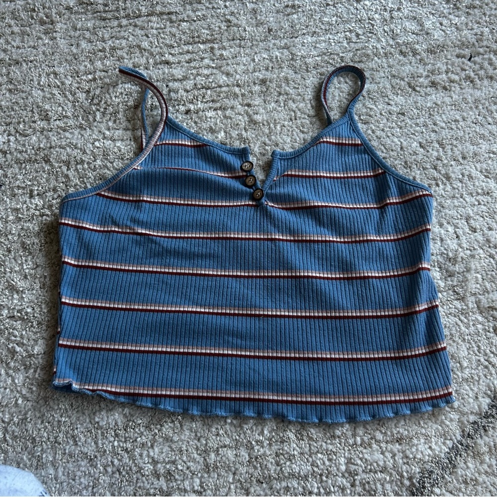 ROMWE Blue Ribbed Sleeveless Crop Tank Top